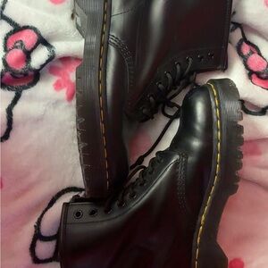 Dr. Martens Black Boots with Yellow Stitching